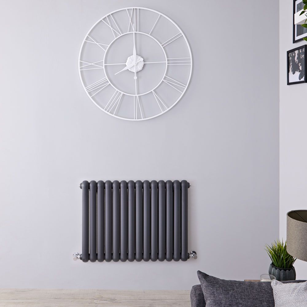 Radiatore di Design Orizzontale Doppio Tradizionale - Antracite - 635mm x 863mm x 80mm - 1496 Watt - Saffre
