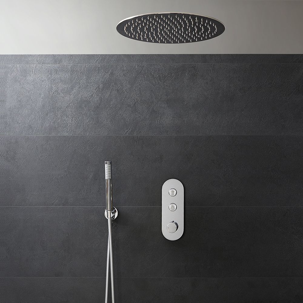 Set Doccia Termostatico a Pulsante con Soffione da Incasso (2 Vie) - Cromo - Selezione Doccetta - Idro