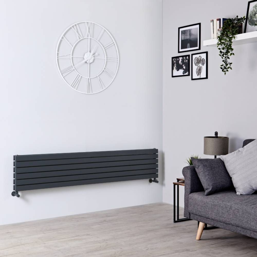 Radiatore di Design Orizzontale Doppio - Antracite - 354mm x 1780mm x 71mm - 1426 Watt - Sloane