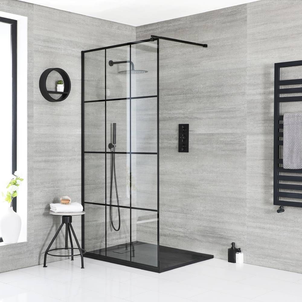 Box Doccia Walk-In Angolare con Piatto Doccia Effetto Ardesia - Disponibile in Diverse Misure - Barq