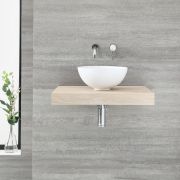 Mensola Murale Effetto Rovere 600mm Completa con Lavabo da Appoggio - Ashbury