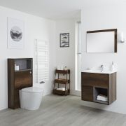 Mobile Bagno Sospeso da 600mm in Rovere Scuro con Lavabo Integrato, Mobile WC e Sanitario (con LED Opzionali) - Hoxton