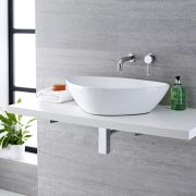 Lavabo Bagno da Appoggio in Ceramica Ovale 590x390mm con Rubinetto Miscelatore Murale - Kenton