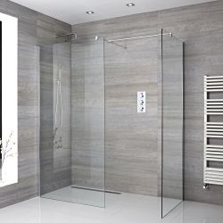 Kit Box Doccia Walk-In Angolare Completo di Parete Doccia Aperta con Opzione fra Diverse Canalette e Pareti - Portland