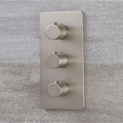 Miscelatore Doccia Termostatico Moderno Triplo a 3 Vie con Deviatore Colore Nichel con Finitura Spazzolata - Harting
