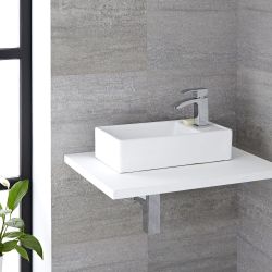 Lavabo Bagno da Appoggio in Ceramica Rettangolare 400x220mm - Halwell
