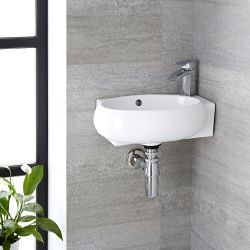 Lavabo Bagno Sospeso Ovale in Ceramica 430x280mm con Rubinetto Miscelatore - Ashbury