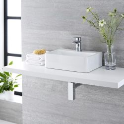 Lavabo Bagno da Appoggio in Ceramica Rettangolare 400x295mm - Exton