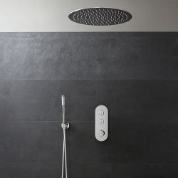 Set Doccia Termostatico a Pulsante con Soffione da Incasso (2 Vie) - Cromo - Selezione Doccetta - Idro