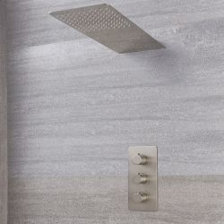 Kit Doccia in Nichel Spazzolato Completo di Miscelatore Doccia Termostatico Triplo a 2 Vie con Soffione Doccia a 2 Vie con Funzione a Pioggia e Cascata - Harting
