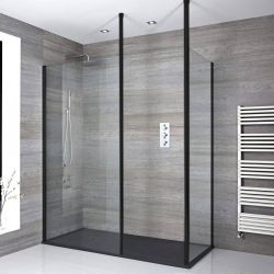 Kit Doccia Walk-In Nox Angolare con Piatto Doccia Effetto Pietra d’Ardesia – Scelta di diverse misure