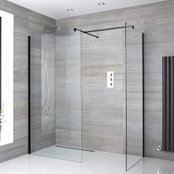 Kit Box Doccia Walk-In Angolare Completo di Parete Doccia Aperta e Opzione fra Diverse Canalette e Pareti - Nox