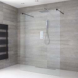 Kit Doccia Walk-In Completo di Parete Doccia Fissa Centrale Aperta con Opzione fra Diverse Canalette e Pareti - Nox