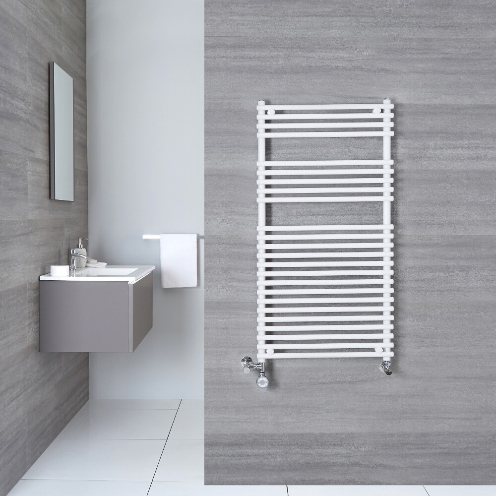 Radiatore Scaldasalviette Misto Piatto - Bianco - 1150mm x 600mm x 70mm - 516 Watt - Ischia