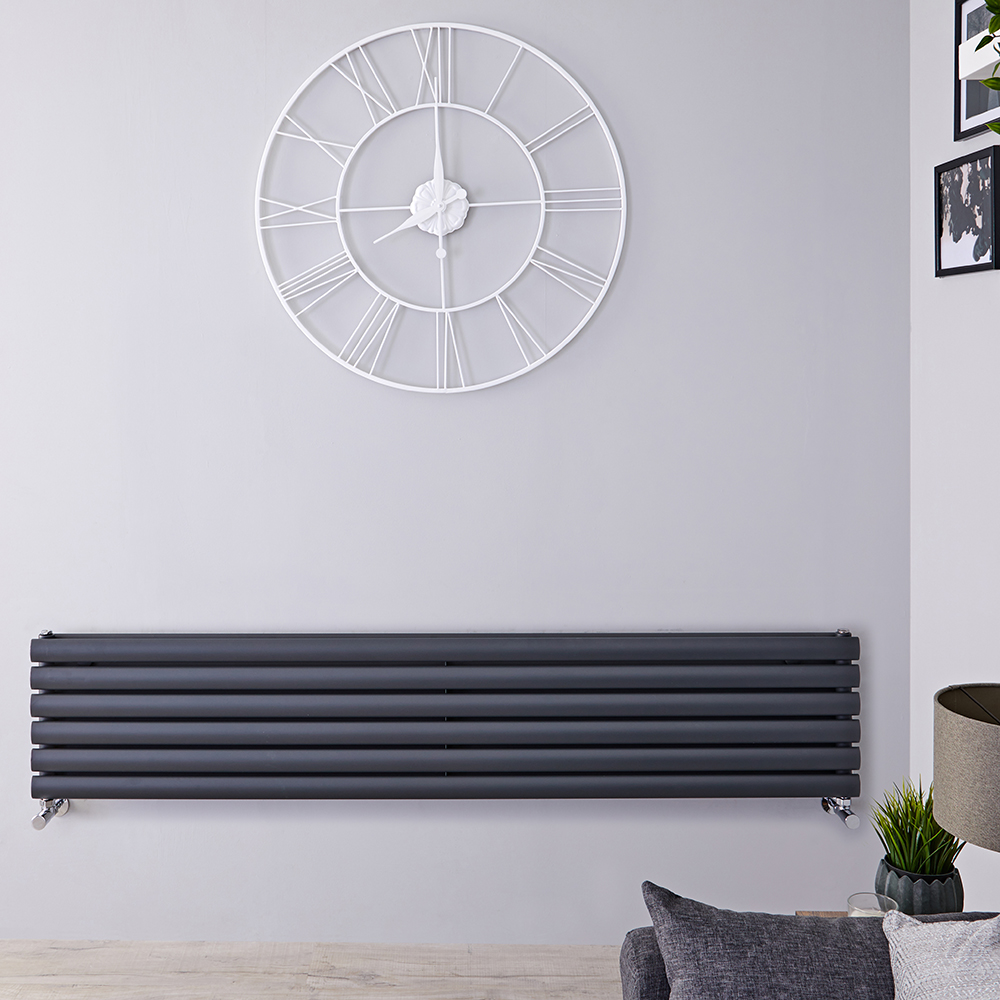 Radiatore di Design Orizzontale Doppio - Antracite - 354mm x 1600mm x 78mm - 1101 Watt - Revive