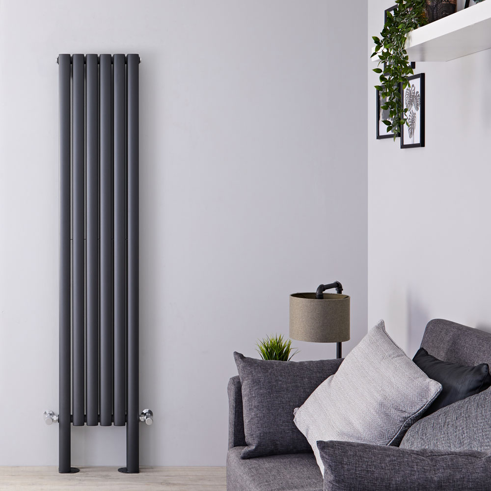 Radiatore di Design Verticale Doppio con Piedini di Supporto - Antracite - 1800mm x 354mm x 78mm - 1228 Watt - Revive Plus