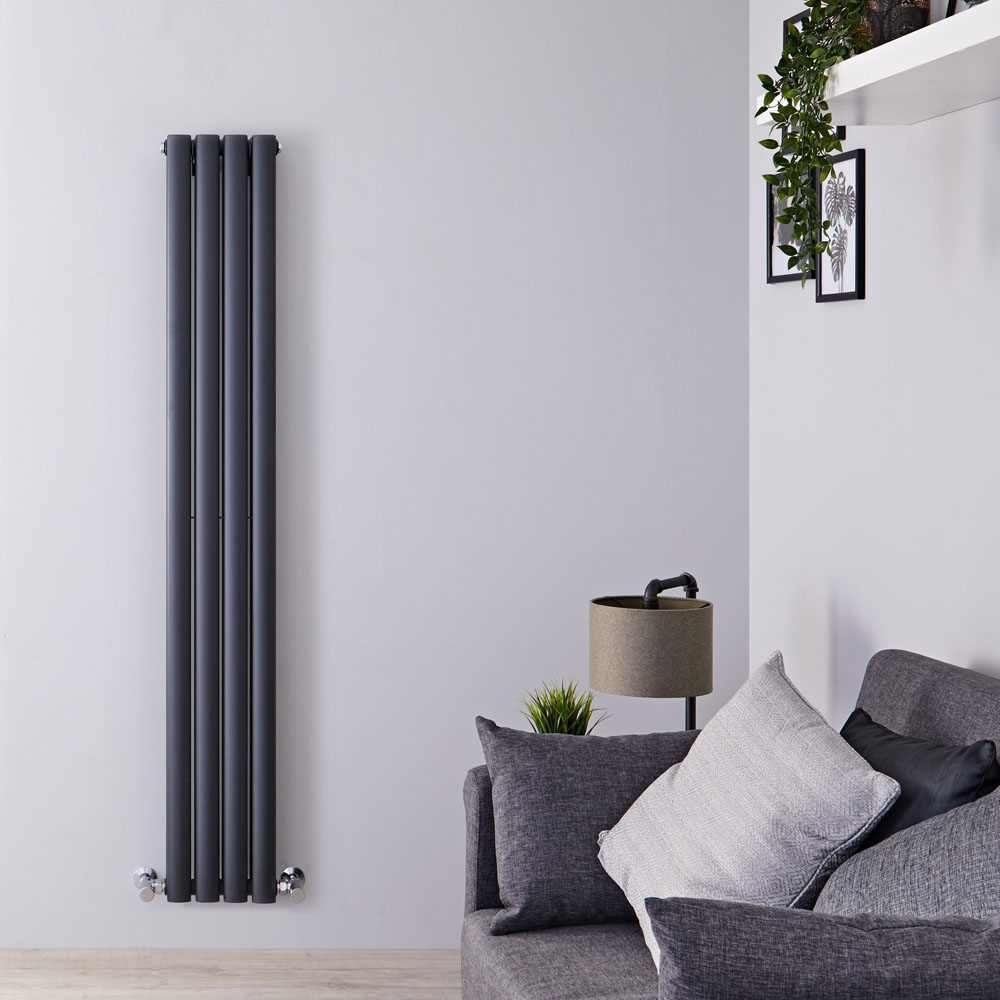 Radiatore di Design Verticale Doppio Salva-spazio - Antracite - 1600mm x 236mm x 78mm - 819 Watt - Revive Slim