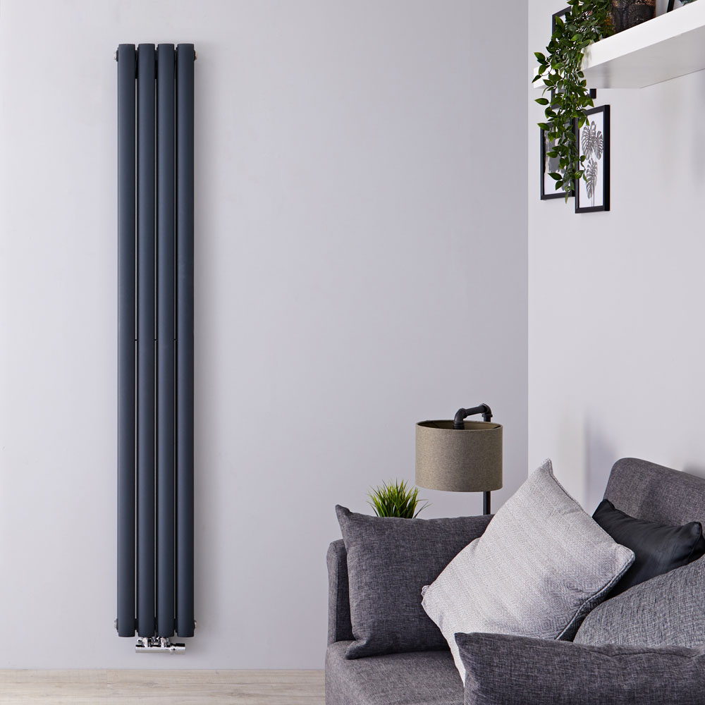Radiatore di Design Verticale Doppio con Attacco Centrale - Antracite - 1600mm x 236mm x 78mm - 858 Watt - Revive Caldae