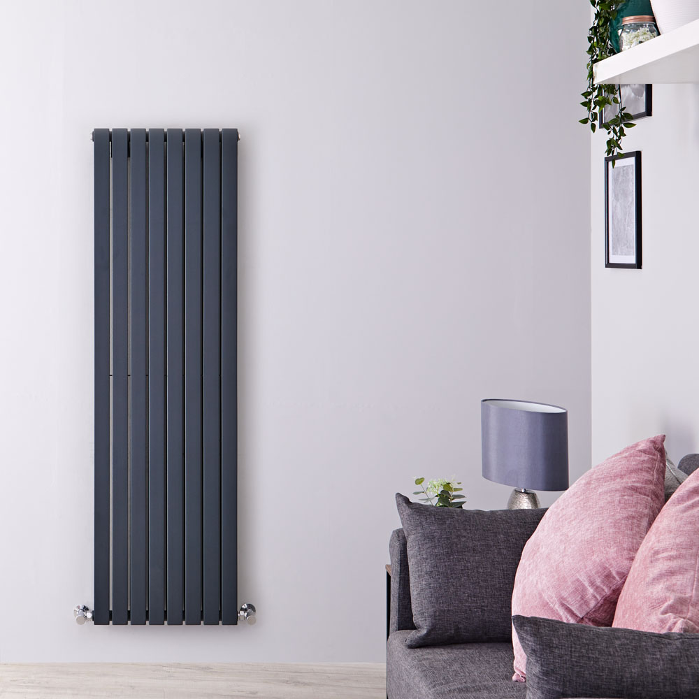 Radiatore di Design Verticale Doppio - Antracite - 1600mm x 472mm x 72mm - 1591 Watt - Sloane