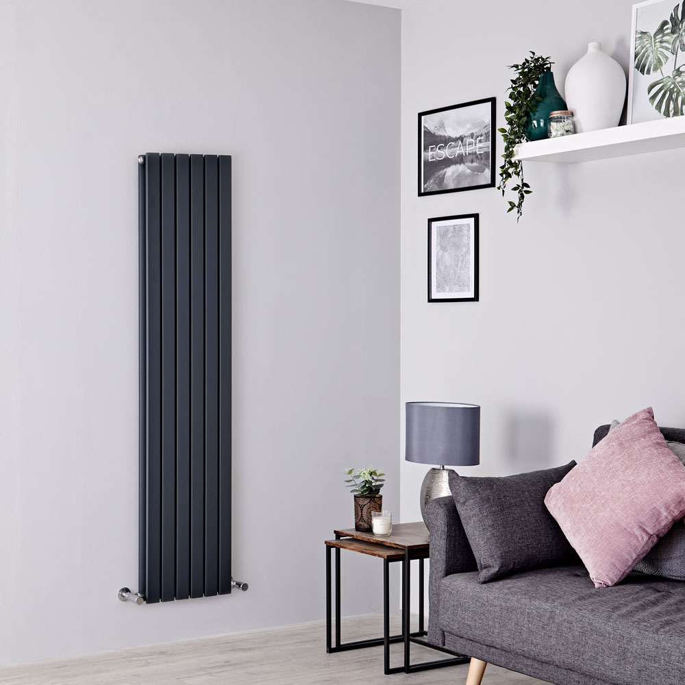 Radiatore di Design Verticale Doppio - Antracite - 1600mm x 354mm x 72mm - 1193 Watt - Sloane