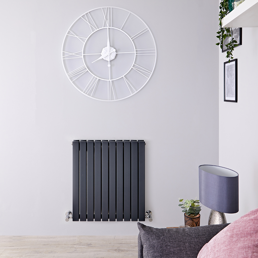 Radiatore di Design Orizzontale Doppio - Antracite - 635mm x 600mm x 71mm - 934 Watt - Sloane