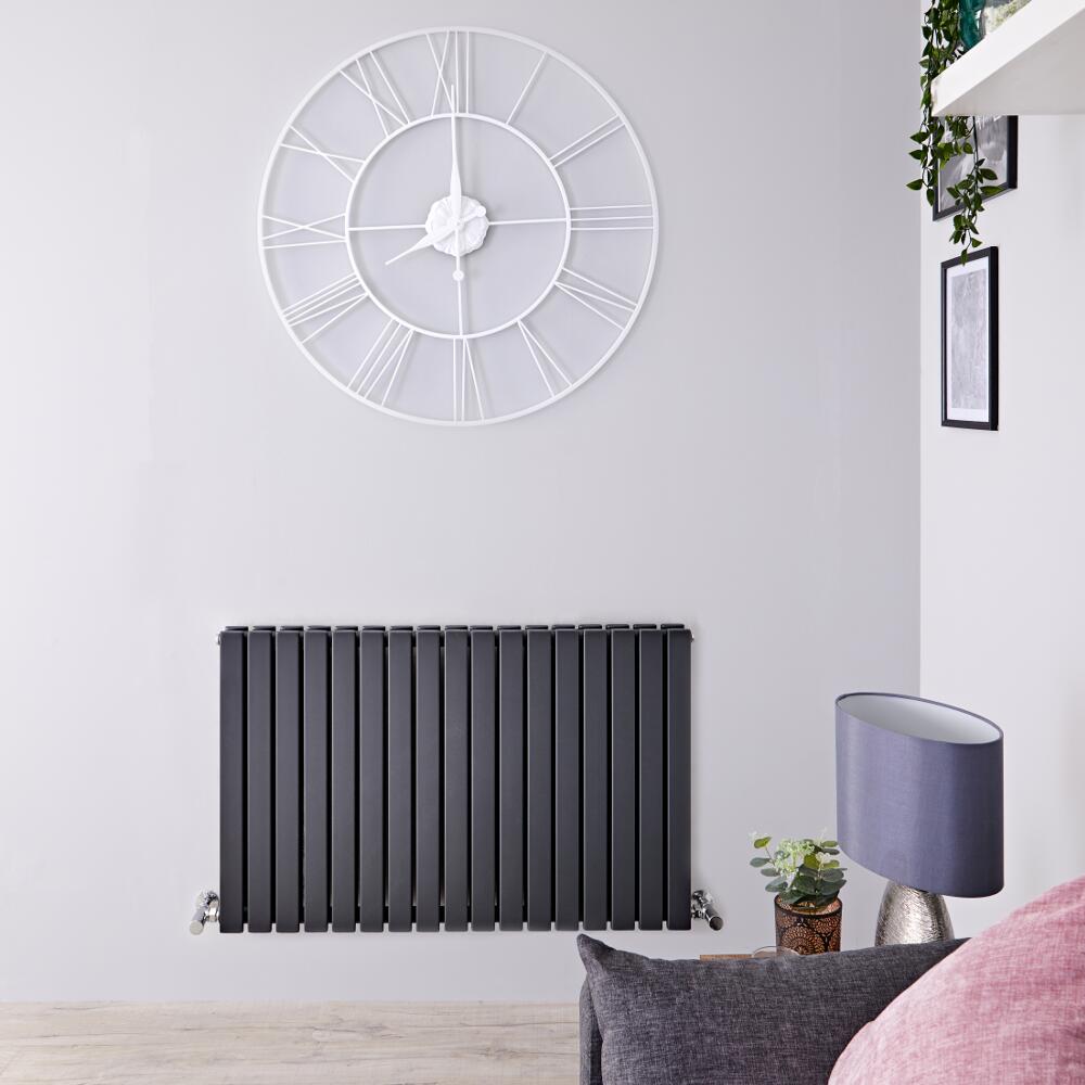 Radiatore di Design Orizzontale Doppio - Antracite - 635mm x 1000mm x 71mm - 1587 Watt - Sloane