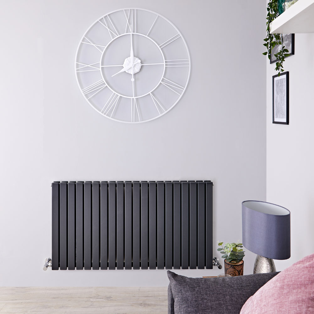 Radiatore di Design Orizzontale Doppio - Antracite - 635mm x 1200mm x 72mm - 1867 Watt - Sloane