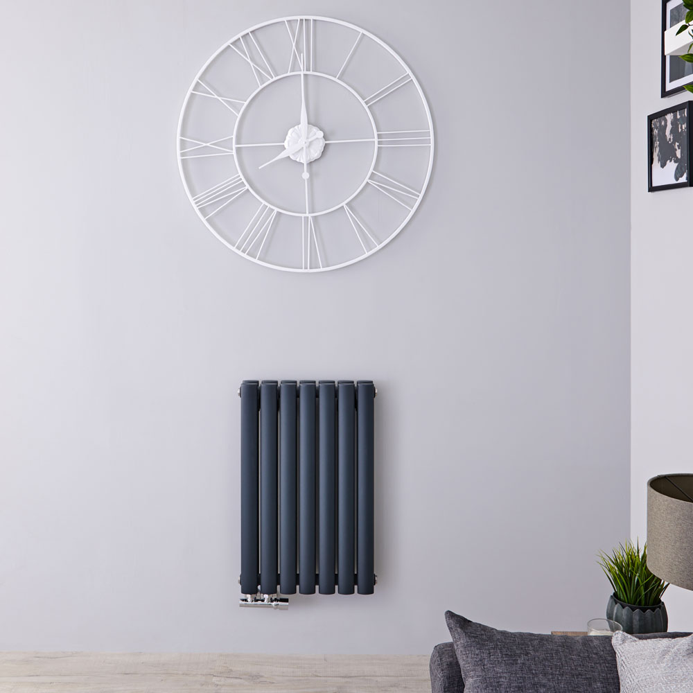 Radiatore di Design Orizzontale Doppio con Attacco Centrale - Antracite - 635mm x 415mm x 78mm - 729 Watt - Revive Caldae