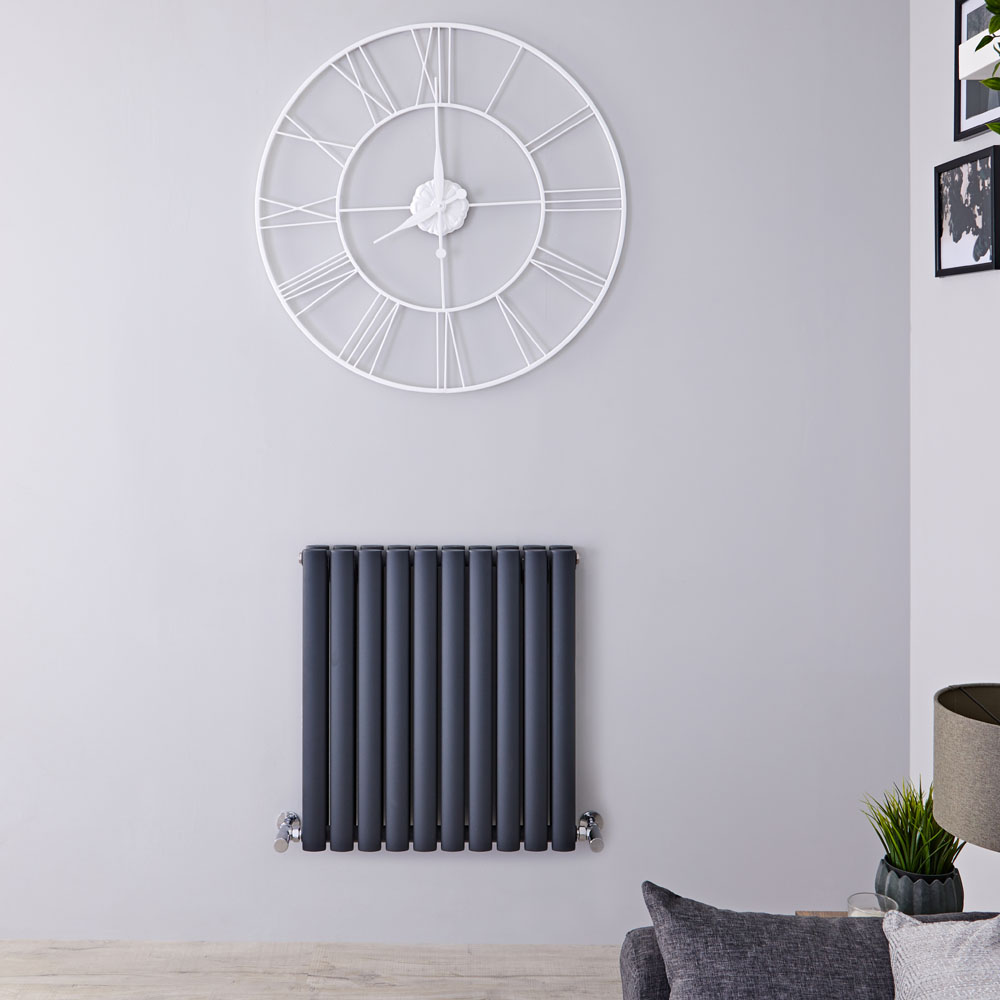 Radiatore di Design Orizzontale Doppio - Antracite - 635mm x 590mm x 78mm - 932 Watt - Revive