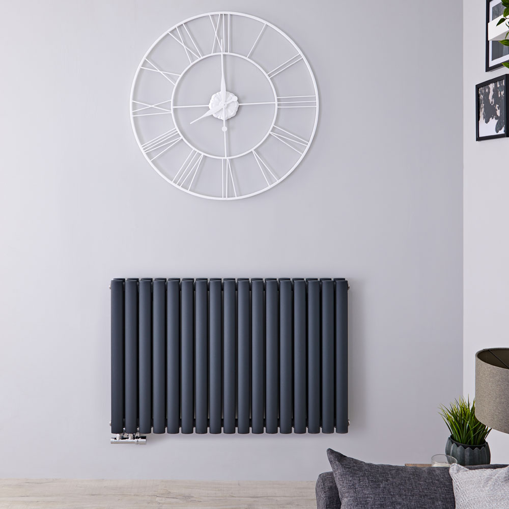 Radiatore di Design Orizzontale Doppio con Attacco Centrale - Antracite - 635mm x 1000mm x 78mm - 1773 Watt - Revive Caldae
