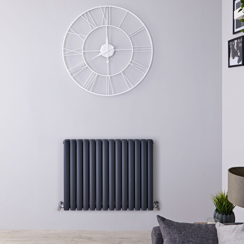 Radiatore di Design Orizzontale Doppio - Antracite - 635mm x 834mm x 78mm - 1304 Watt - Revive