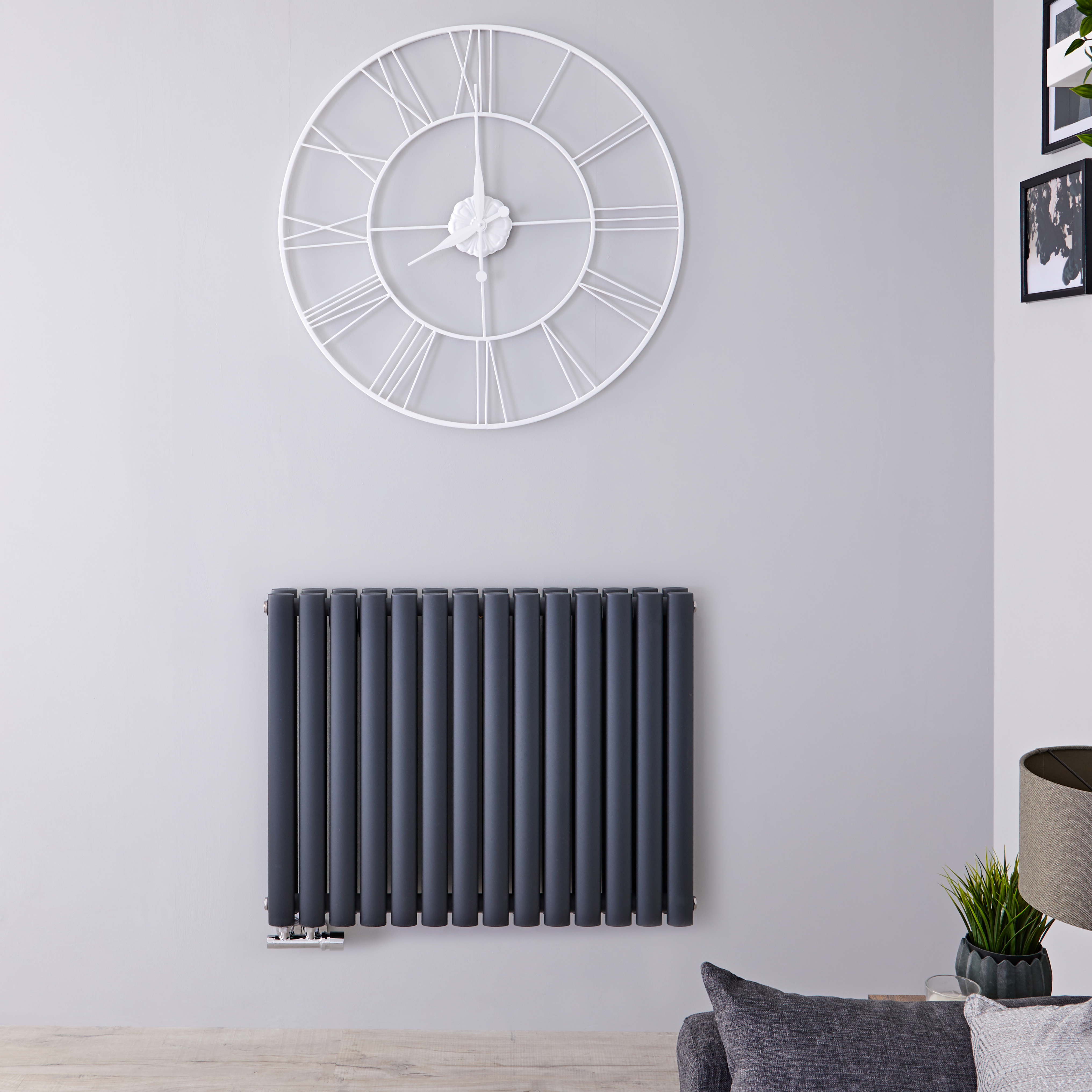 Radiatore di Design Orizzontale Doppio con Attacco Centrale - Antracite - 635mm x 834mm x 78mm - 1461 Watt - Revive Caldae