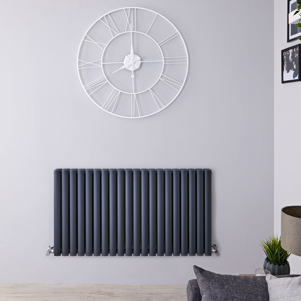 Radiatore di Design Orizzontale Doppio - Antracite - 635mm x 1180mm x 78mm - 1863 Watt - Revive