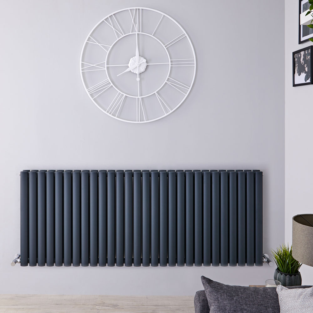 Radiatore di Design Orizzontale Doppio - Antracite - 635mm x 1647mm x 78mm - 2609 Watt - Revive