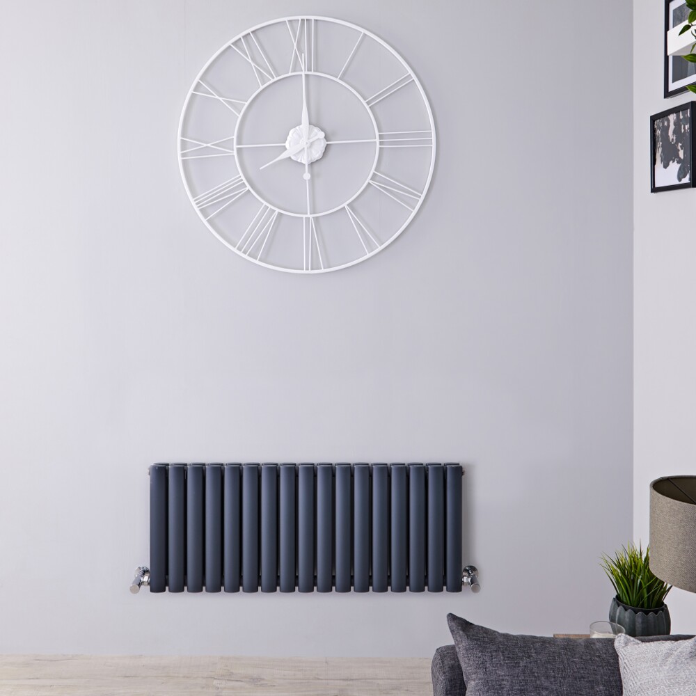 Radiatore di Design Orizzontale Doppio - Antracite - 400mm x 1000mm x 78mm - 1052 Watt – Revive