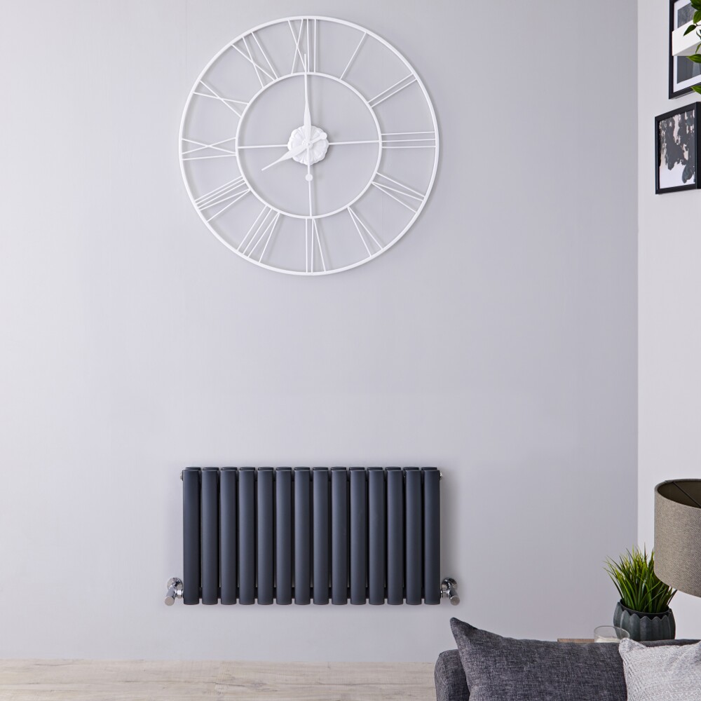 Radiatore di Design Orizzontale Doppio - Antracite - 400mm x 834mm x 78mm - 866 Watt – Revive
