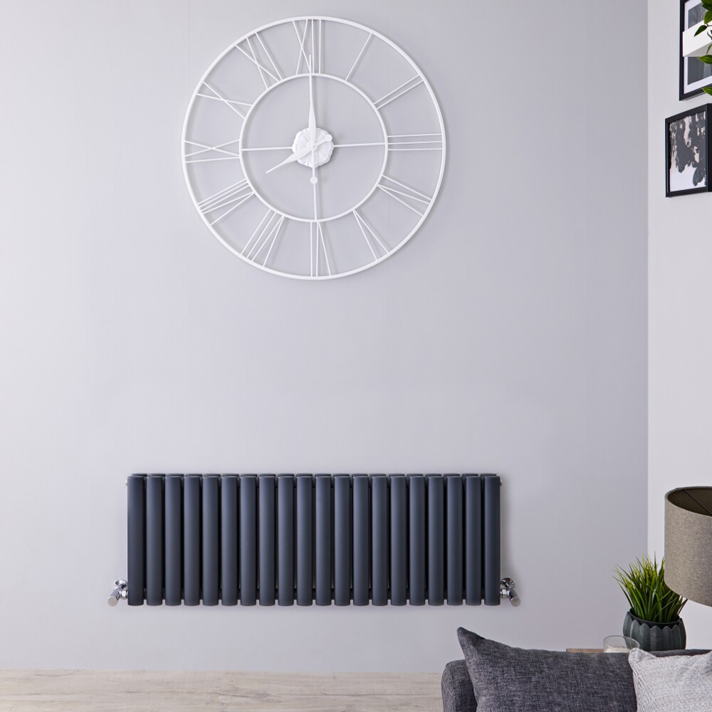 Radiatore di Design Orizzontale Doppio - Antracite - 400mm x 1180mm x 78mm - 1238 Watt – Revive