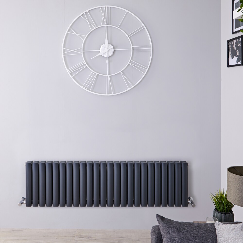 Radiatore di Design Orizzontale Doppio - Antracite - 400mm x 1411mm x 78mm - 1485 Watt – Revive