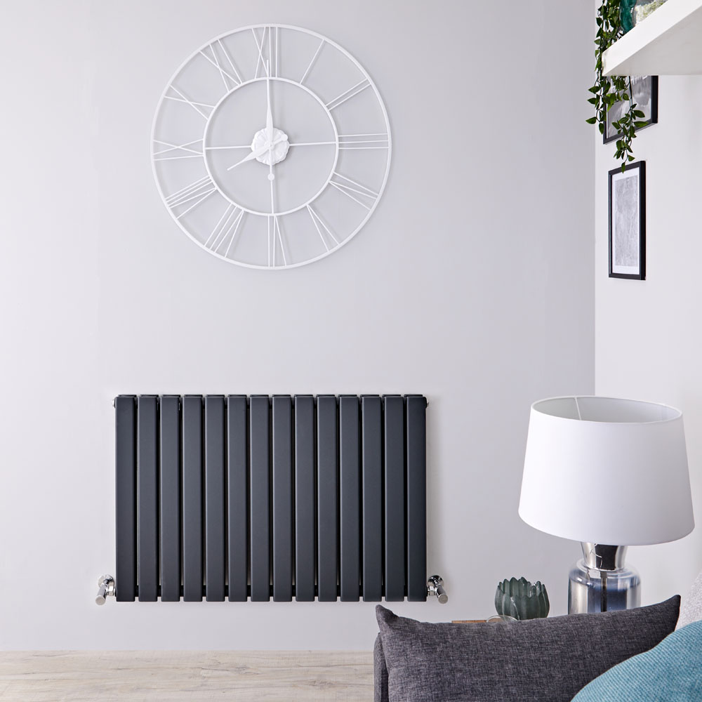 Radiatore di Design Orizzontale Doppio - Antracite - 635mm x 980mm x 58mm - 1338 Watt - Delta
