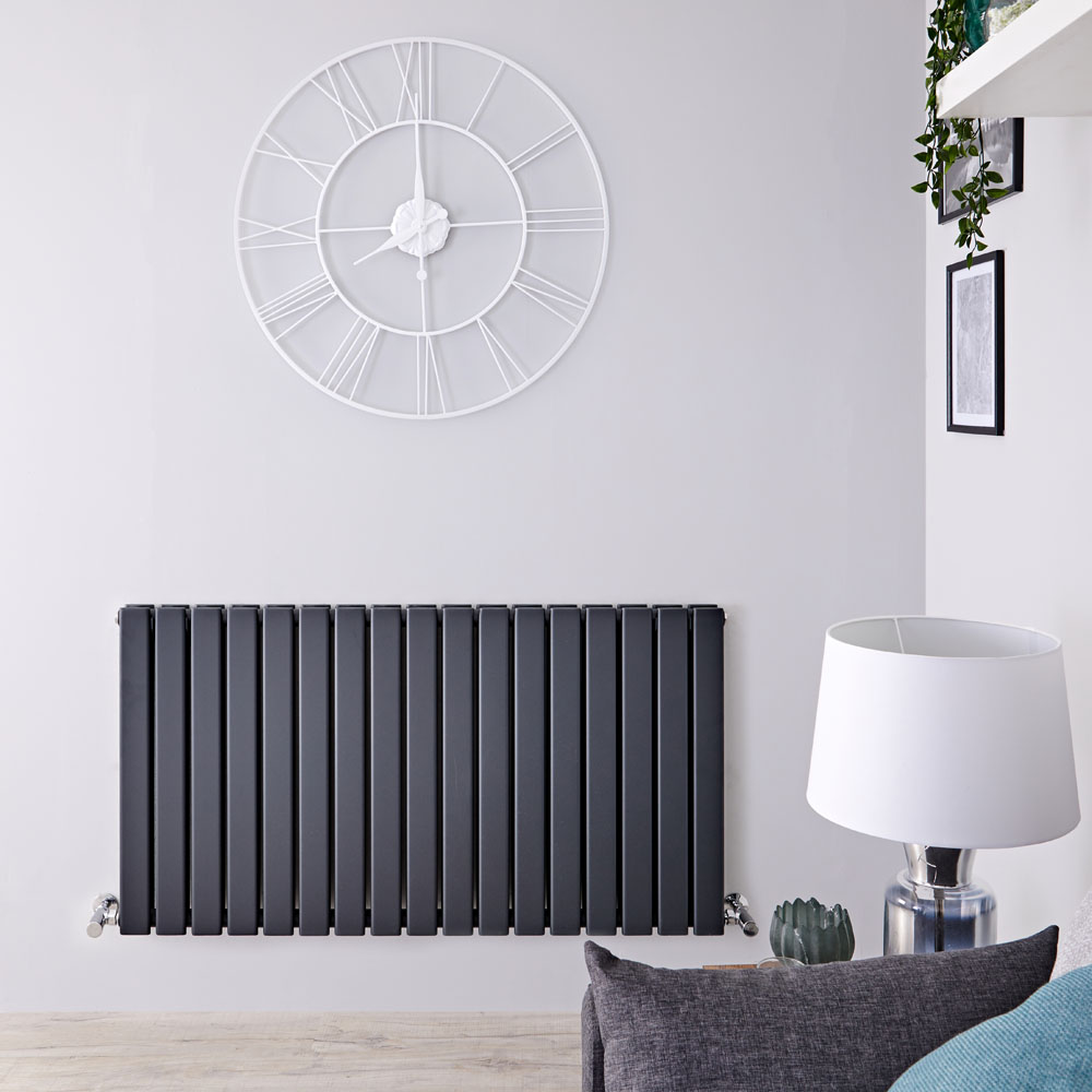 Radiatore di Design Orizzontale Doppio - Antracite - 635mm x 1190mm x 58mm - 1624 Watt - Delta