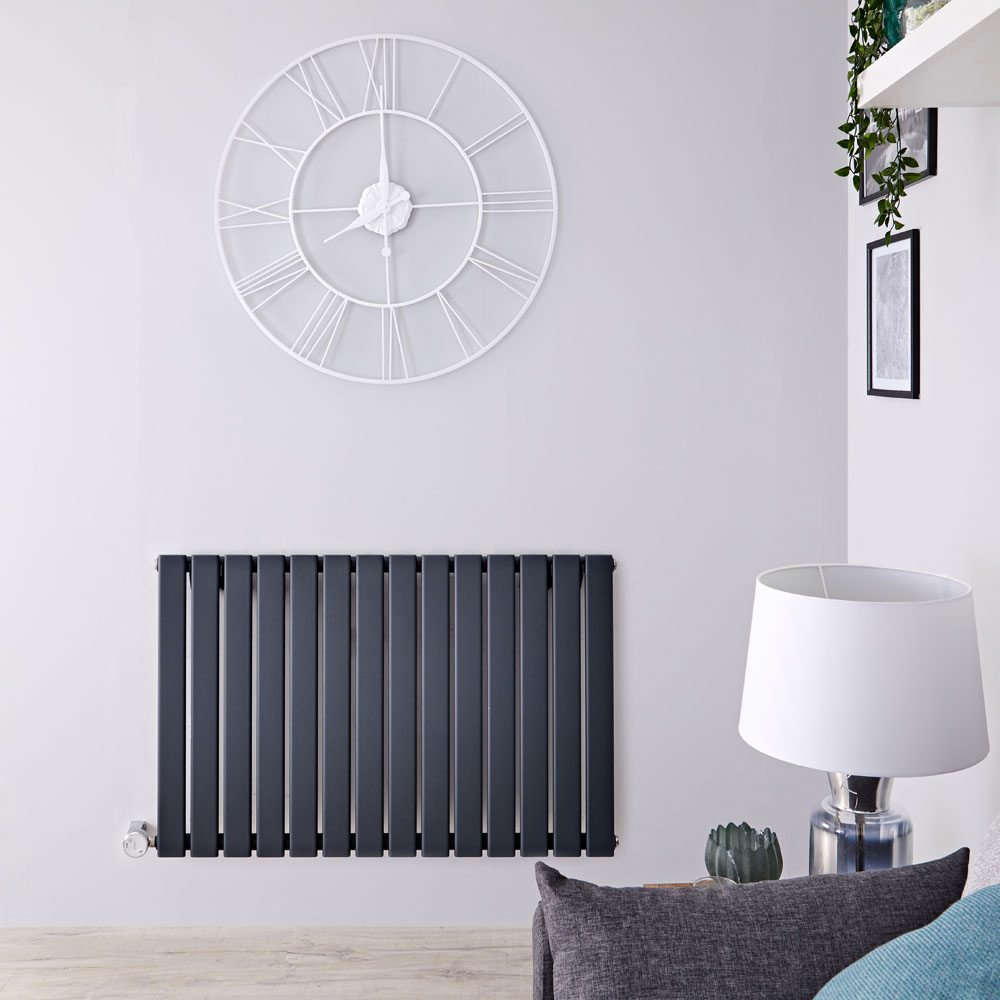 Radiatore di Design Elettrico Orizzontale - Antracite - 635mm x 980mm x 46mm - Elemento Termostatico 800W - Delta
