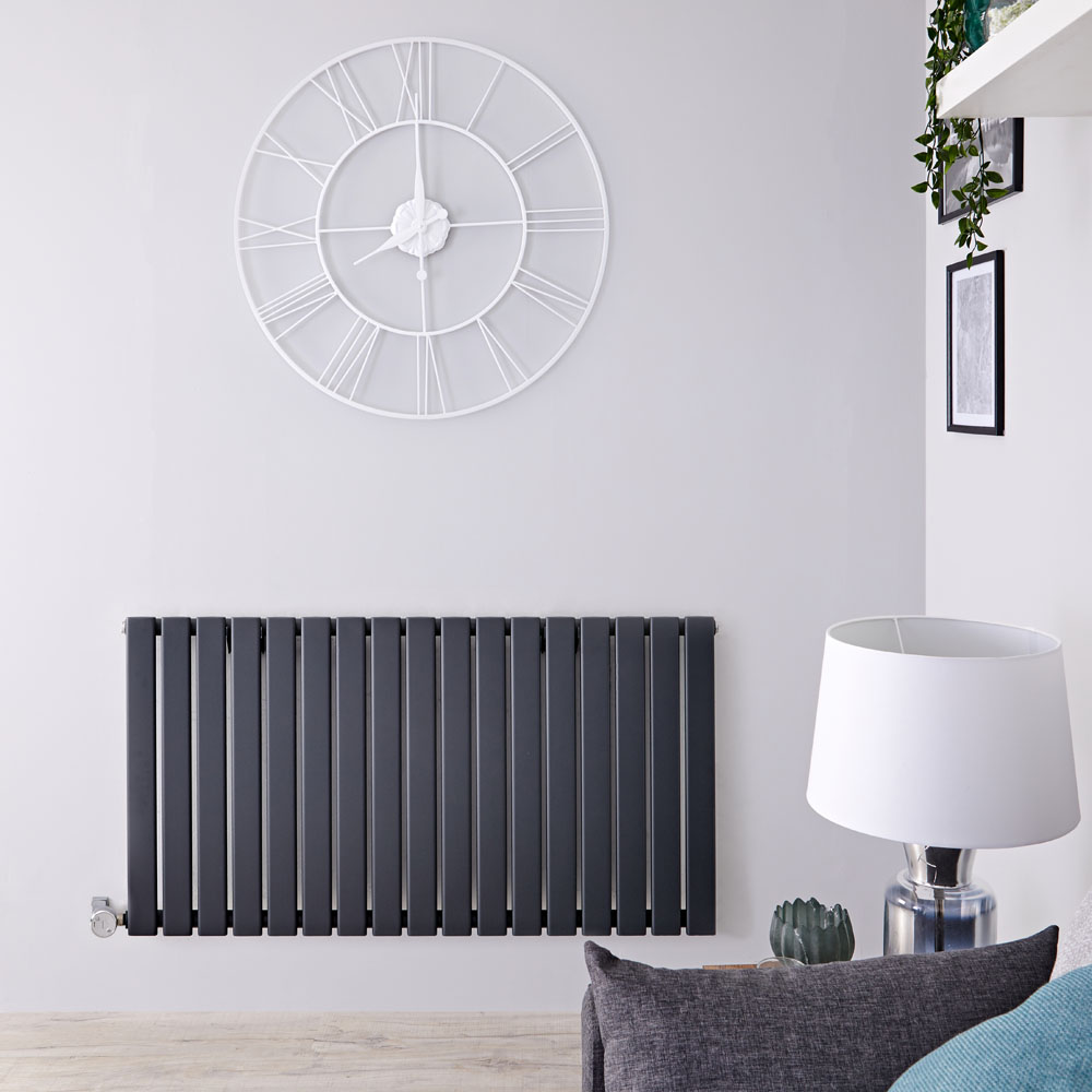 Radiatore di Design Elettrico Orizzontale - Antracite - 635mm x 1190mm x 46mm - Elemento Termostatico 1000W - Delta