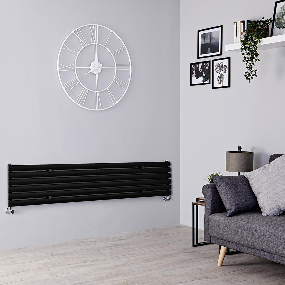 Radiatore di Design Orizzontale - Nero Opaco - 354mm x 1600mm x 56mm - 815 Watt - Revive