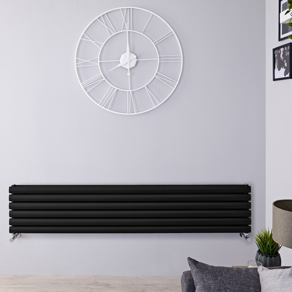Radiatore di Design Orizzontale Doppio - Nero Opaco - 354mm x 1600mm x 78mm - 1101 Watt - Revive