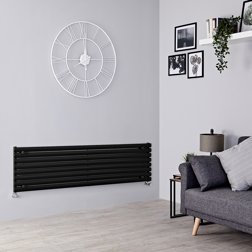 Radiatore di Design Orizzontale - Nero Opaco - 472mm x 1600mm x 56mm - 1065 Watt - Revive