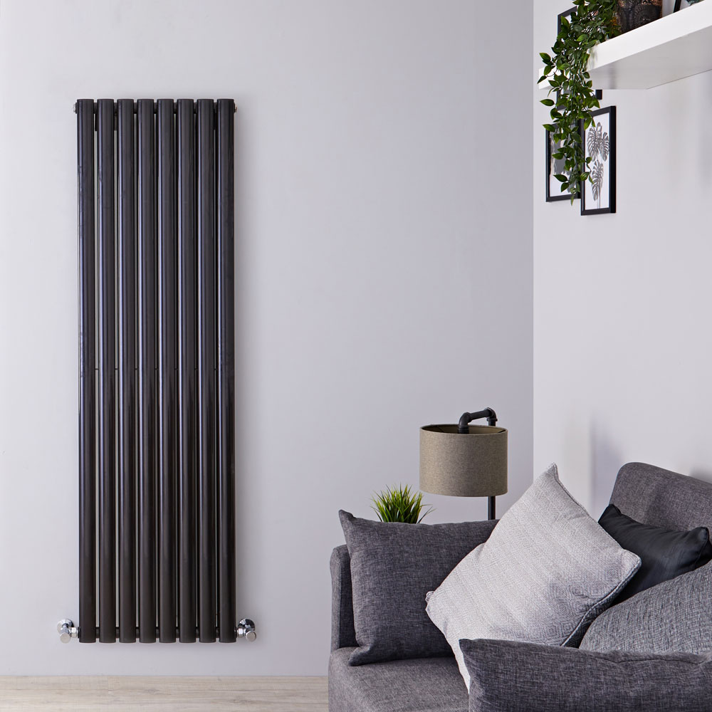 Radiatore di Design Verticale Doppio - Nero Lucido - 1600mm x 472mm x 78mm - 1638 Watt - Revive
