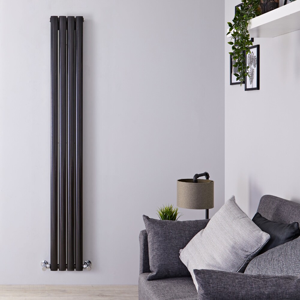 Radiatore di Design Verticale Salva-spazio - Nero Lucido - 1600mm x 236mm x 56mm - 561 Watt - Revive Slim