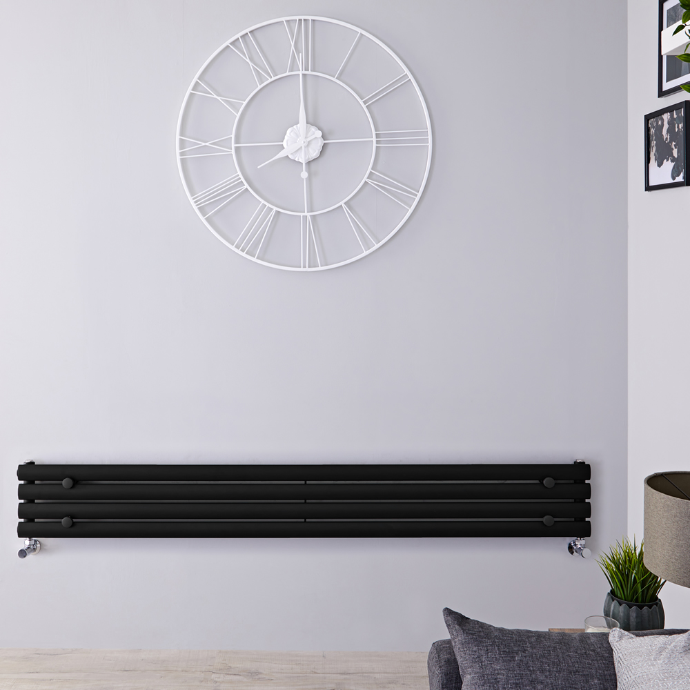 Radiatore di Design Orizzontale - Nero Opaco - 236mm x 1600mm x 56mm - 518 Watt - Revive