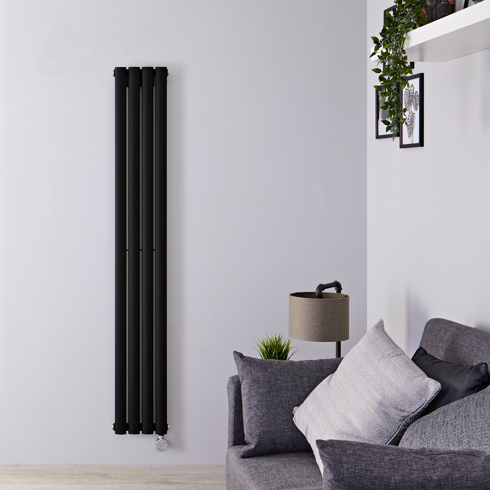 Radiatore di Design Elettrico Verticale - Nero Opaco - 1600mm x 236mm x 56mm - Elemento Termostatico 800W - Revive