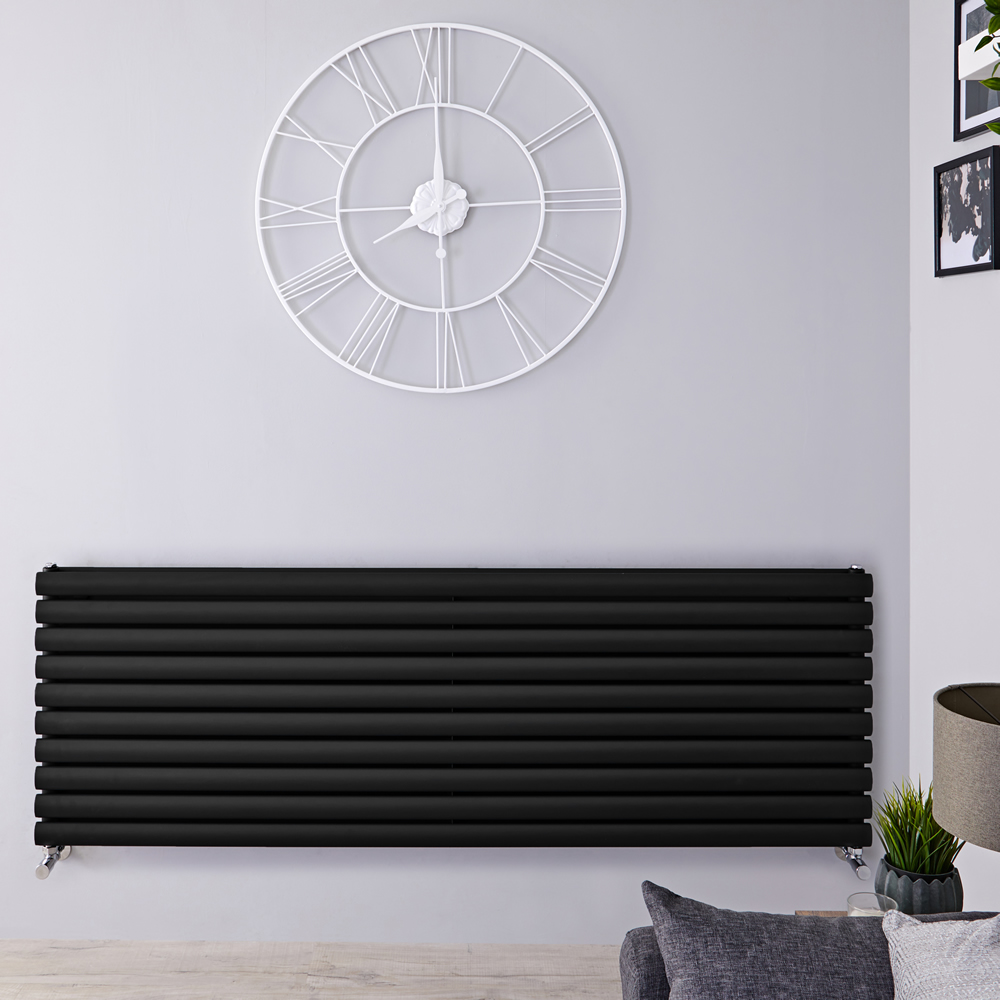 Radiatore di Design Orizzontale Doppio - Nero Opaco - 590mm x 1600mm x 78mm - 1881 Watt - Revive
